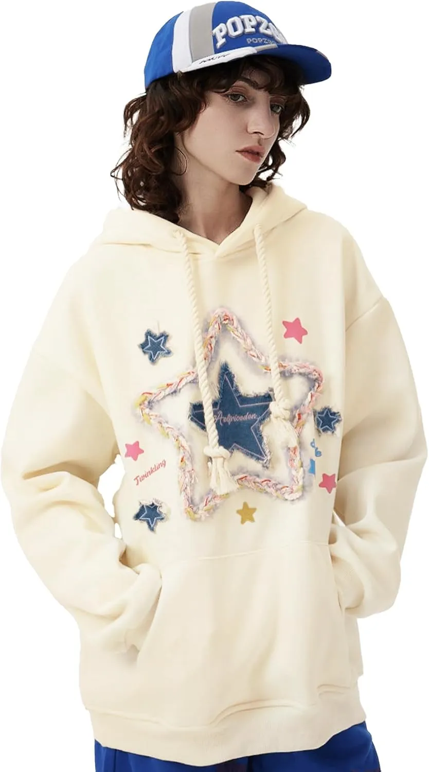 Aelfric Eden Womens Oversized Hoodies Star Graphic Fleece Hooded Streetwear Unisex Sweatshirts Pullover with Pocket