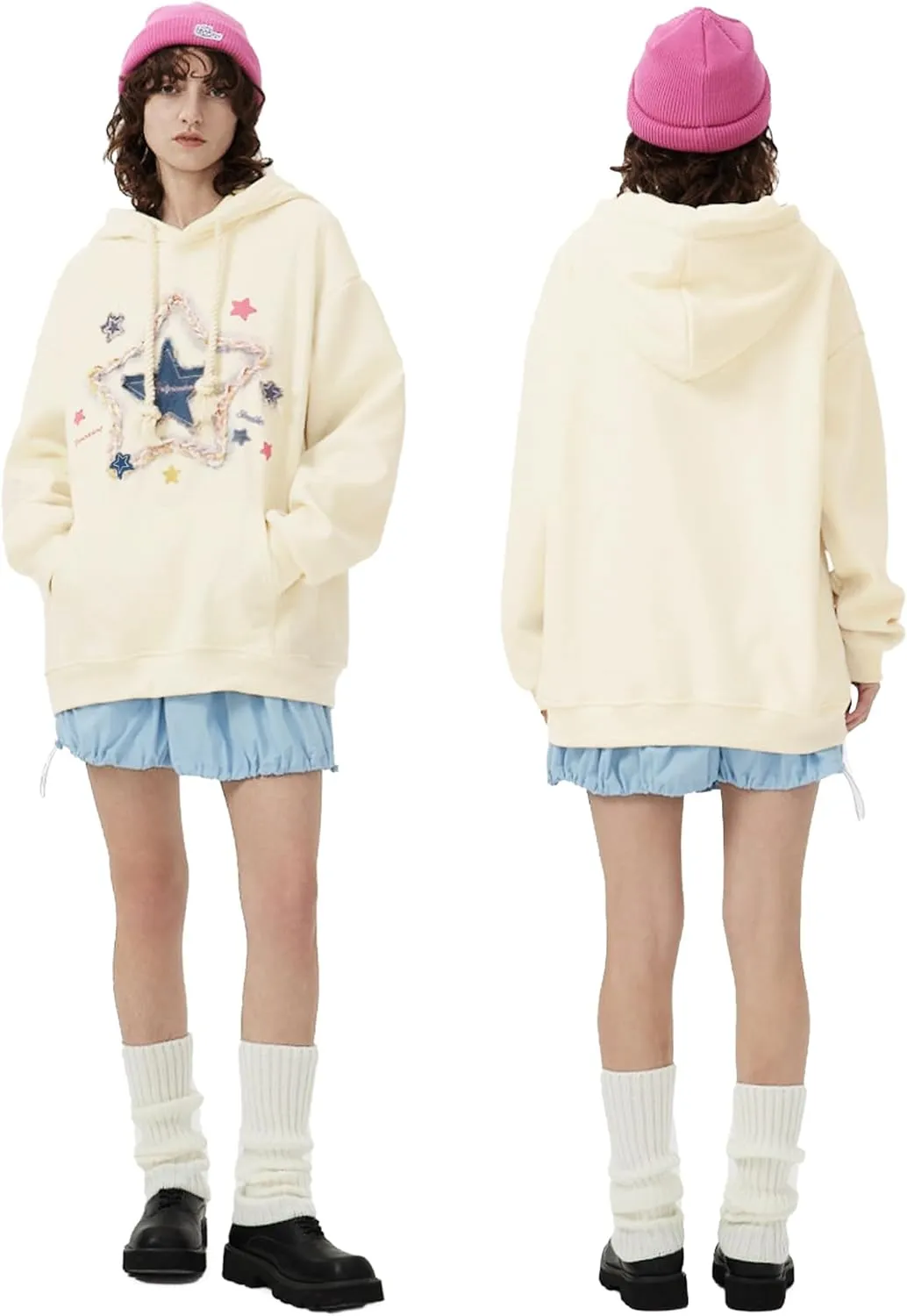 Aelfric Eden Womens Oversized Hoodies Star Graphic Fleece Hooded Streetwear Unisex Sweatshirts Pullover with Pocket