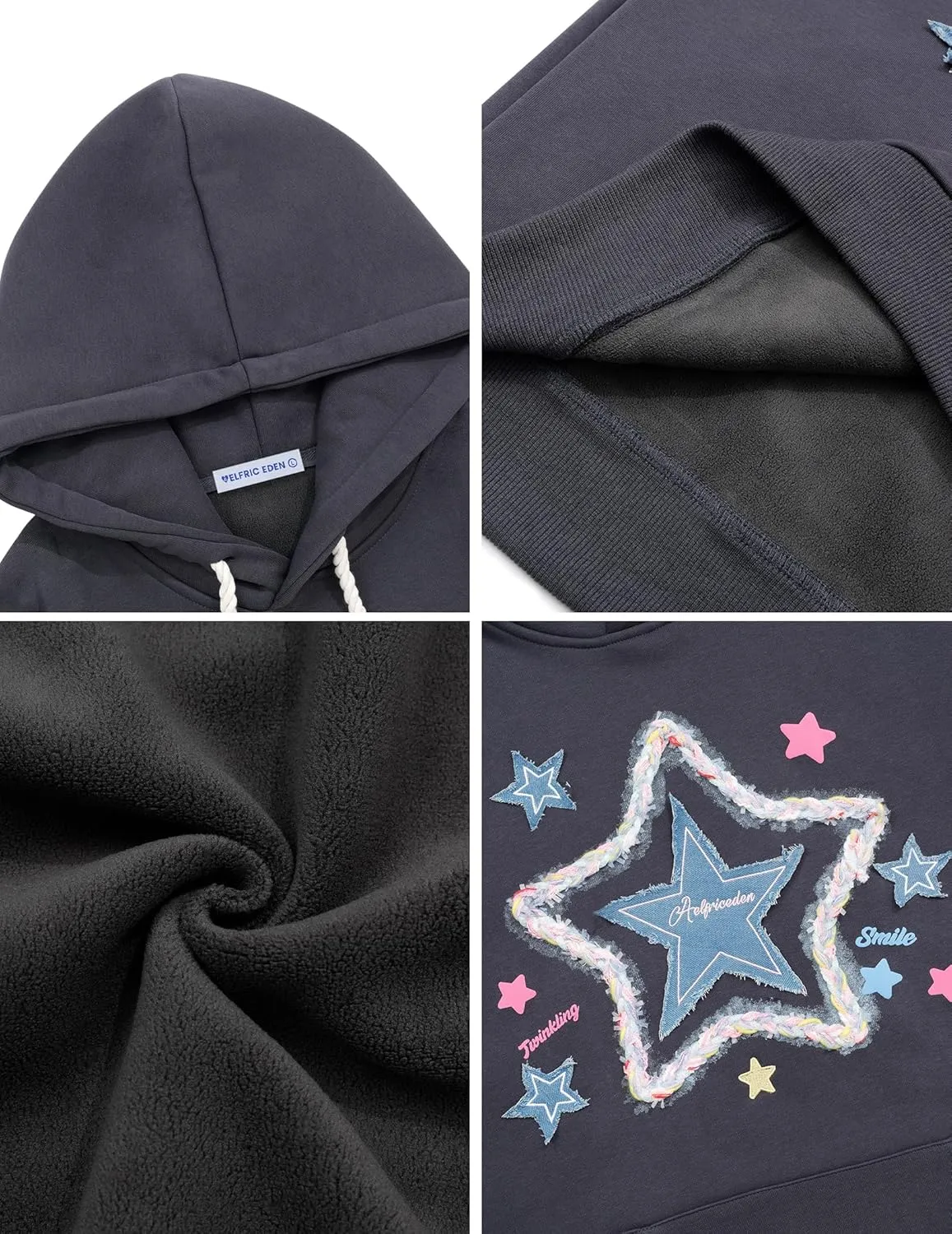Aelfric Eden Womens Oversized Hoodies Star Graphic Fleece Hooded Streetwear Unisex Sweatshirts Pullover with Pocket
