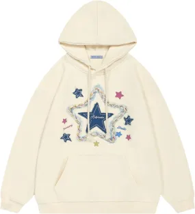 Aelfric Eden Womens Oversized Hoodies Star Graphic Fleece Hooded Streetwear Unisex Sweatshirts Pullover with Pocket
