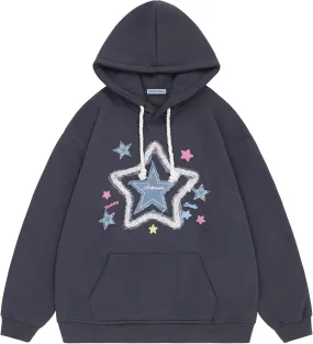 Aelfric Eden Womens Oversized Hoodies Star Graphic Fleece Hooded Streetwear Unisex Sweatshirts Pullover with Pocket