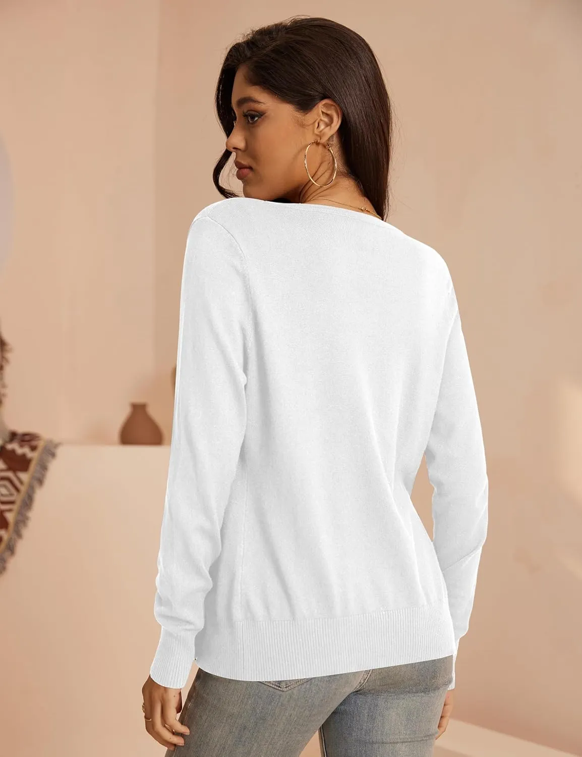 a.Jesdani Women's Button Down Crew Neck Long Sleeve Soft Knit Cardigan Sweaters