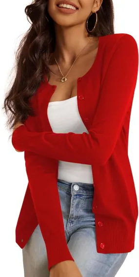 a.Jesdani Women's Button Down Crew Neck Long Sleeve Soft Knit Cardigan Sweaters