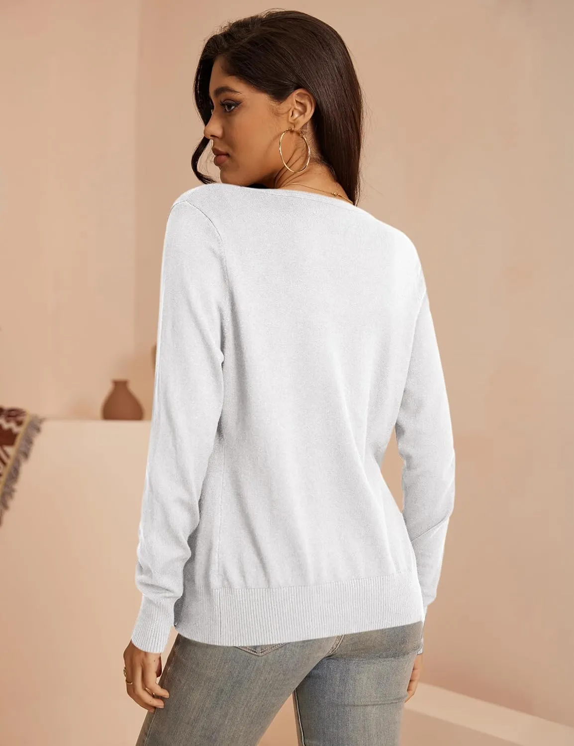 a.Jesdani Women's Button Down Crew Neck Long Sleeve Soft Knit Cardigan Sweaters