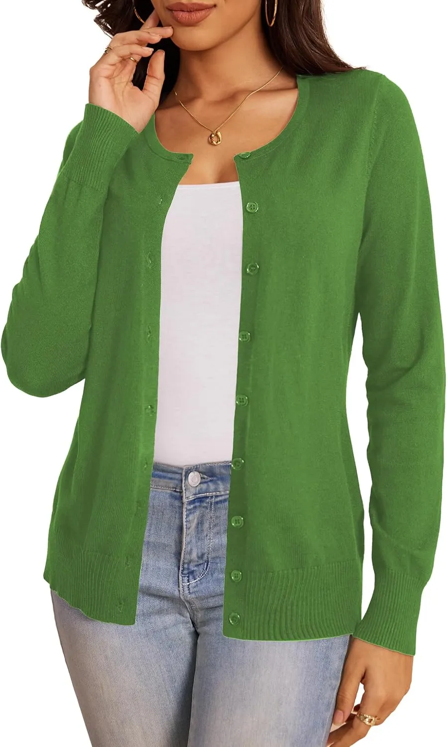 a.Jesdani Women's Button Down Crew Neck Long Sleeve Soft Knit Cardigan Sweaters