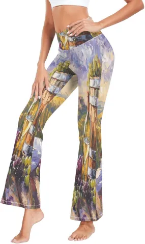 ALAZA Women's White Wine with Barrel Vineyard Grape Flare Yoga Pants