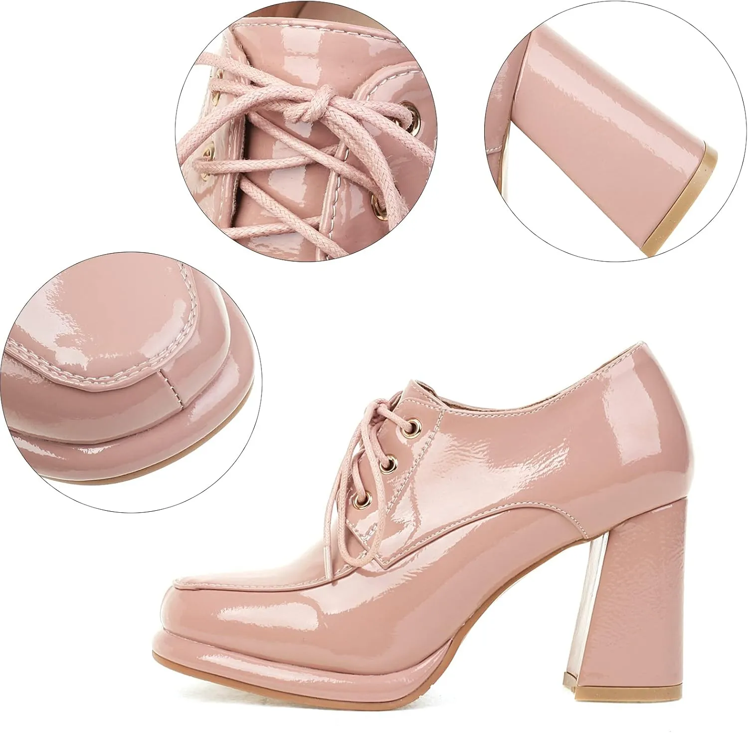Alsoloveu Womens Platform Oxfords Patent Leather Chunky High Heel Pumps Lace up Round Toe Dress Saddle Shoes