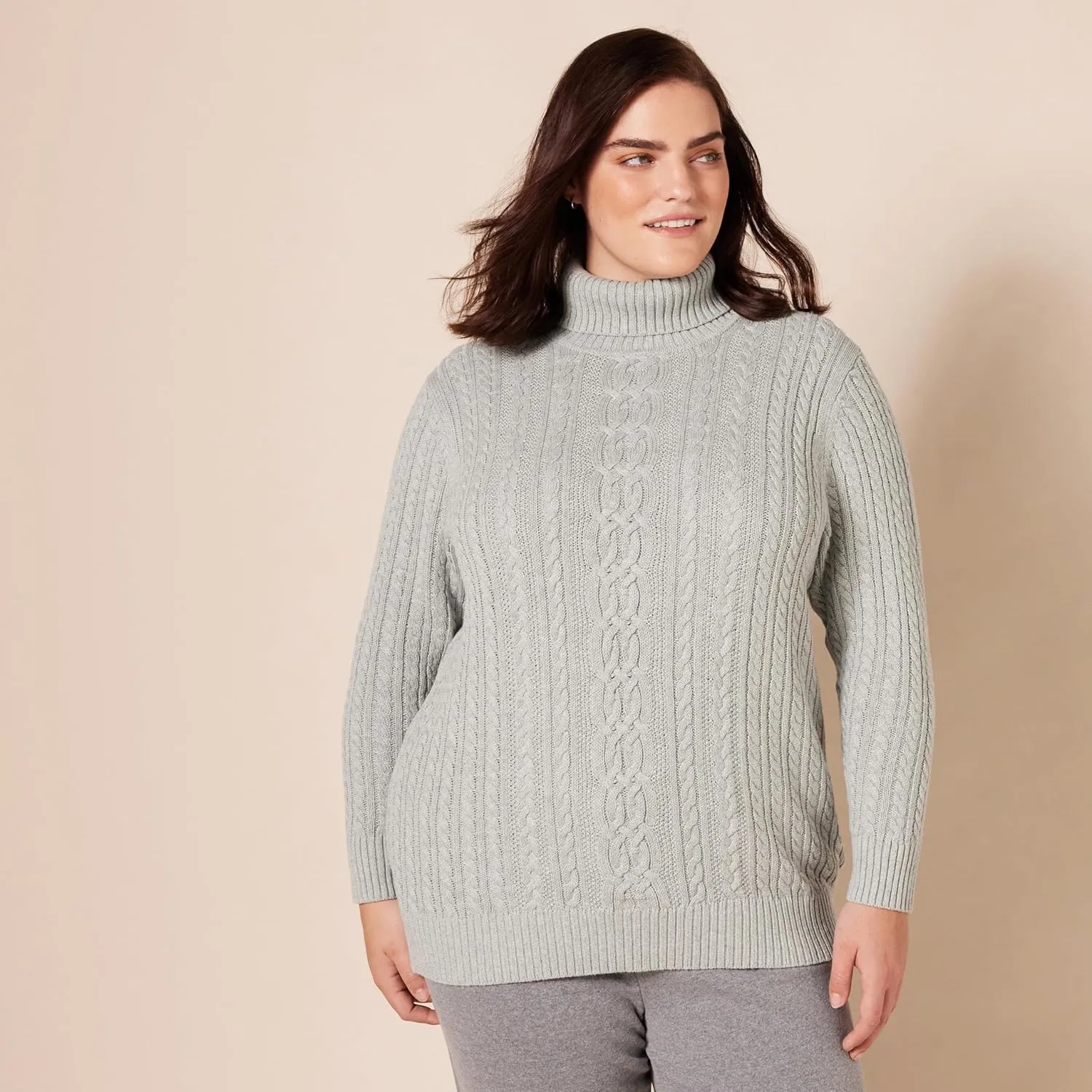 Amazon Essentials Women's Fisherman Cable Turtleneck Sweater (Available in Plus Size)