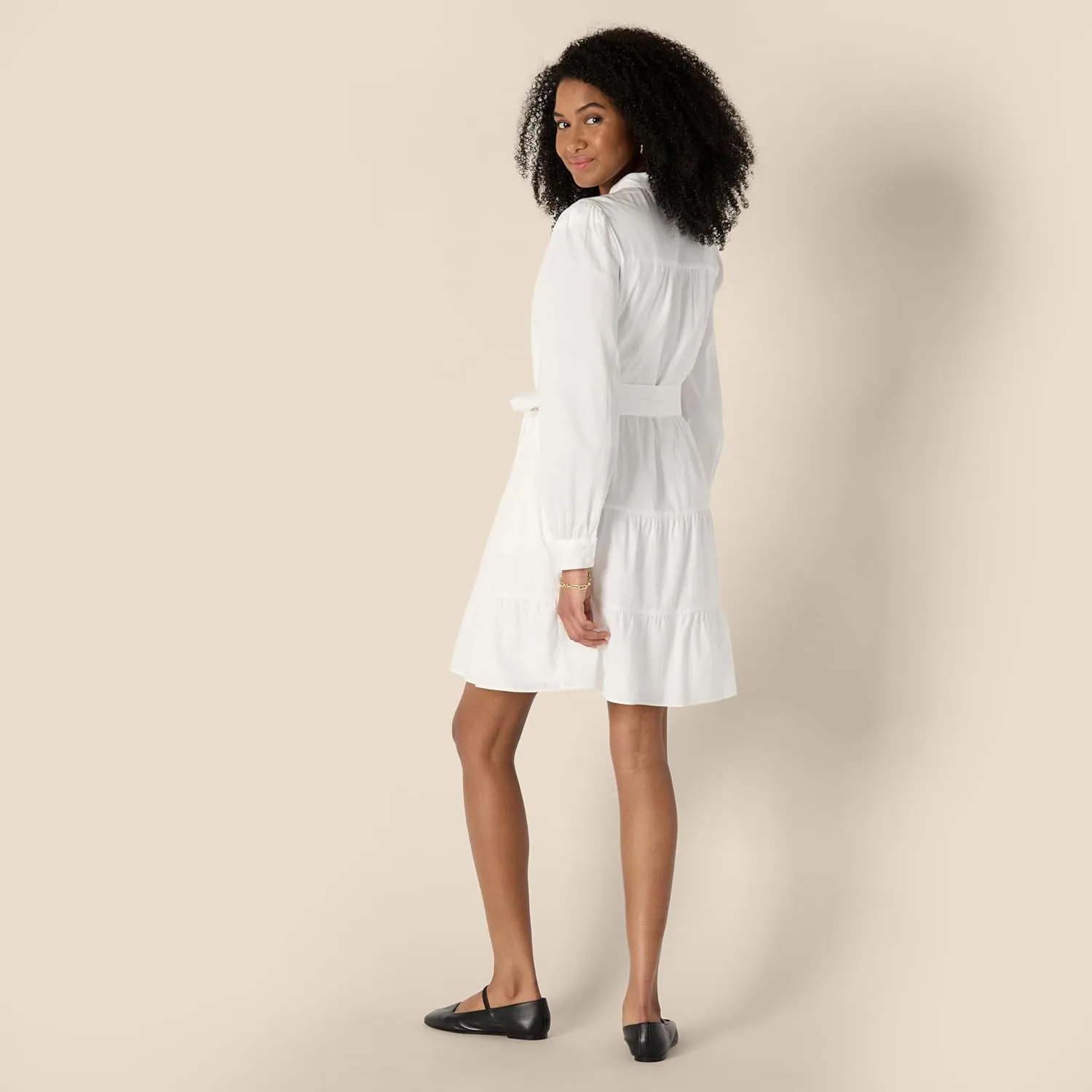 Amazon Essentials Women's Regular-Fit Cotton Sateen Tiered Shirt Dress