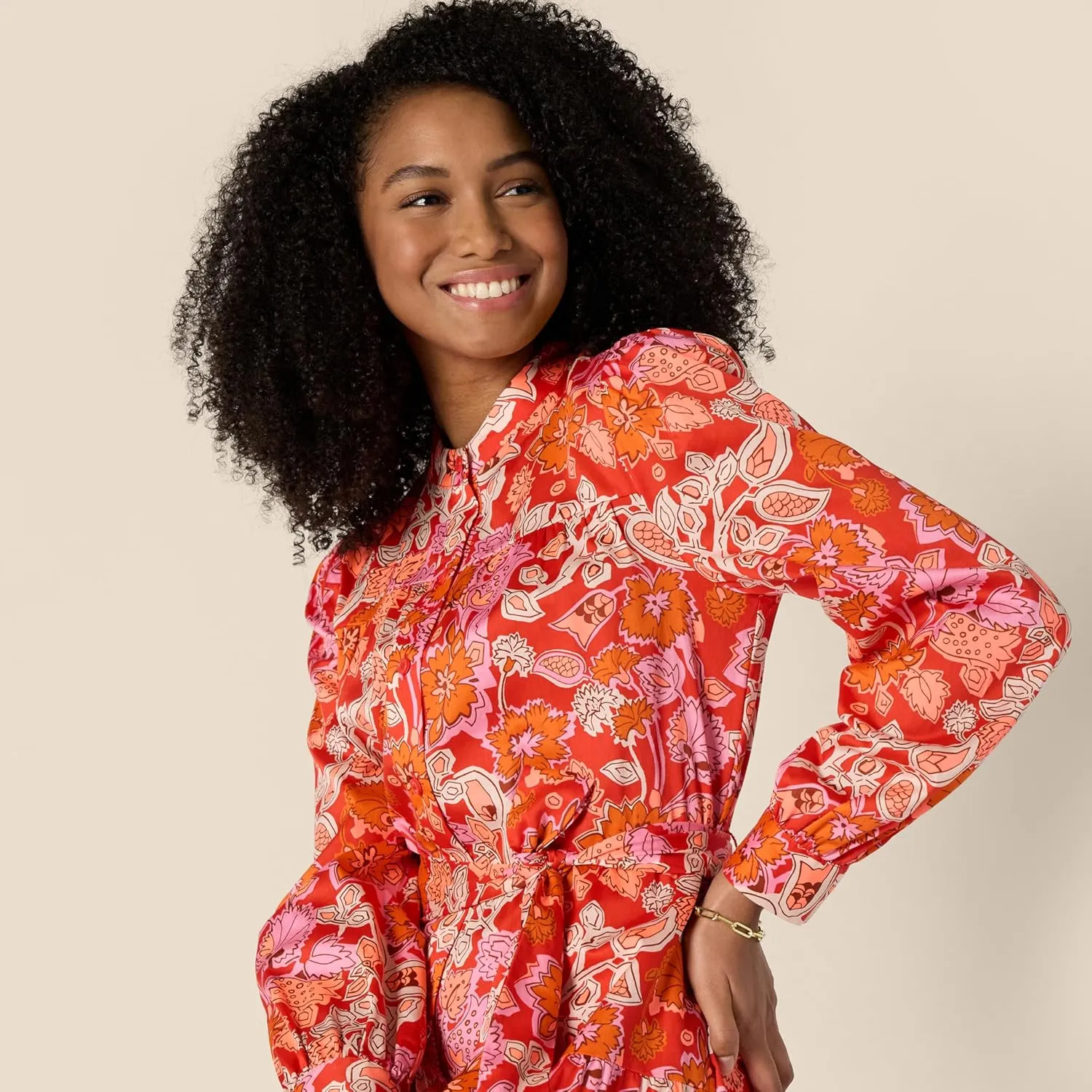 Amazon Essentials Women's Regular-Fit Cotton Sateen Tiered Shirt Dress
