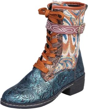 AMDBEL Boots For Women Fashion Dressy Womens Short Boots Classic Red Boots Colorblock Plaid Lace Up Retro Thick Heel Boots
