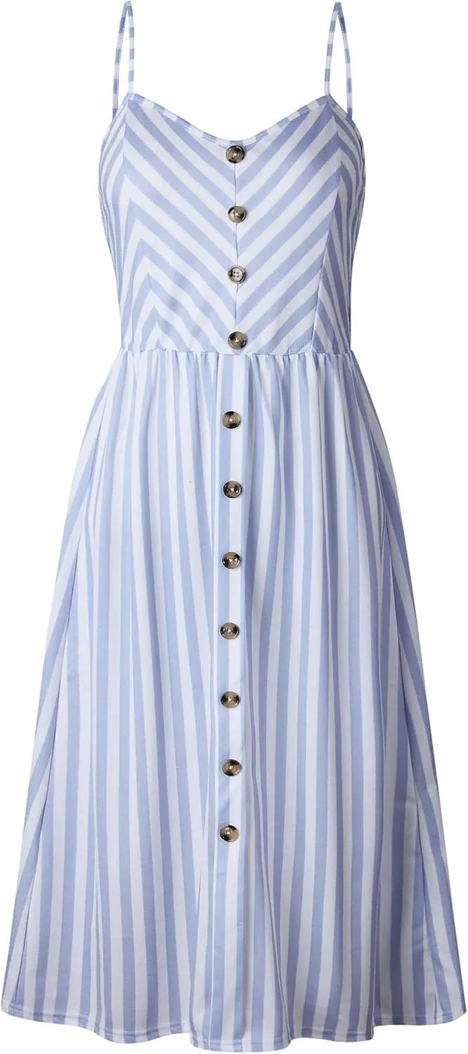 Angashion Women's Dresses-Summer Floral Bohemian Spaghetti Strap Button Down Swing Midi Dress