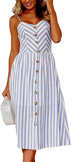Angashion Women's Dresses-Summer Floral Bohemian Spaghetti Strap Button Down Swing Midi Dress