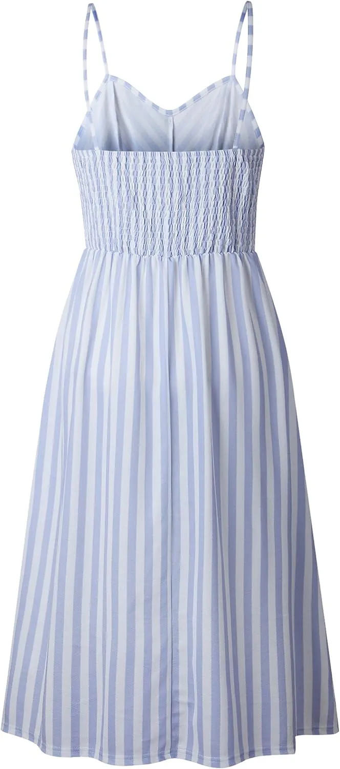 Angashion Women's Dresses-Summer Floral Bohemian Spaghetti Strap Button Down Swing Midi Dress