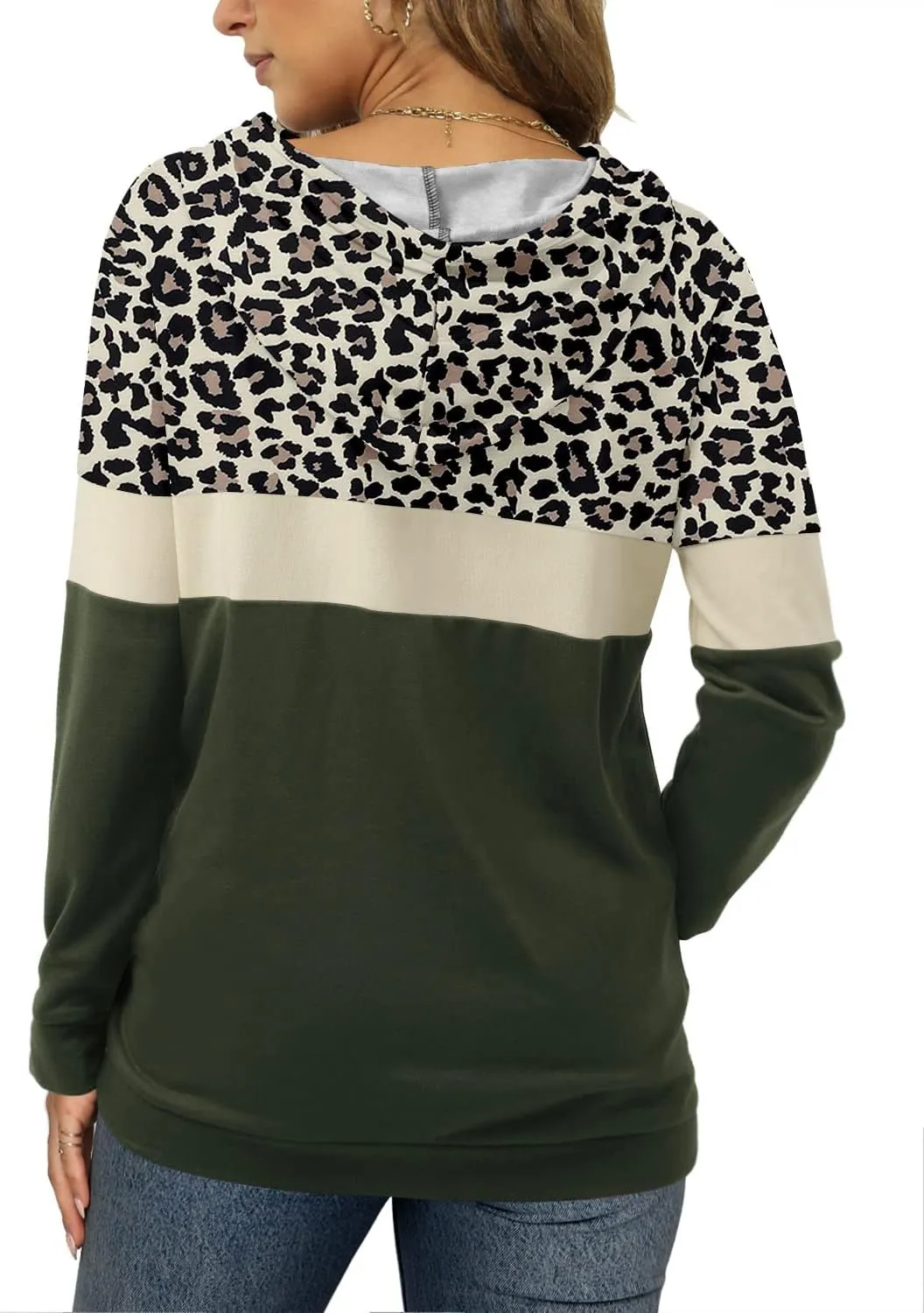 Angerella Hoodies for Women Camo Leopard Print Tops Pullover Hooded Sweatshirt Drawstring with Pocket