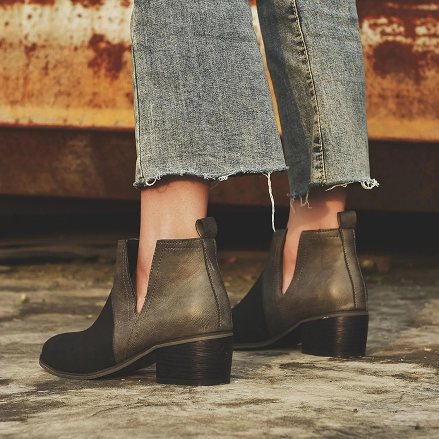 Ankle Boots for Women with Heel Womens Western Boots Fashion Pointed Toe Chunky Heel Patchwork Color Womens Boots