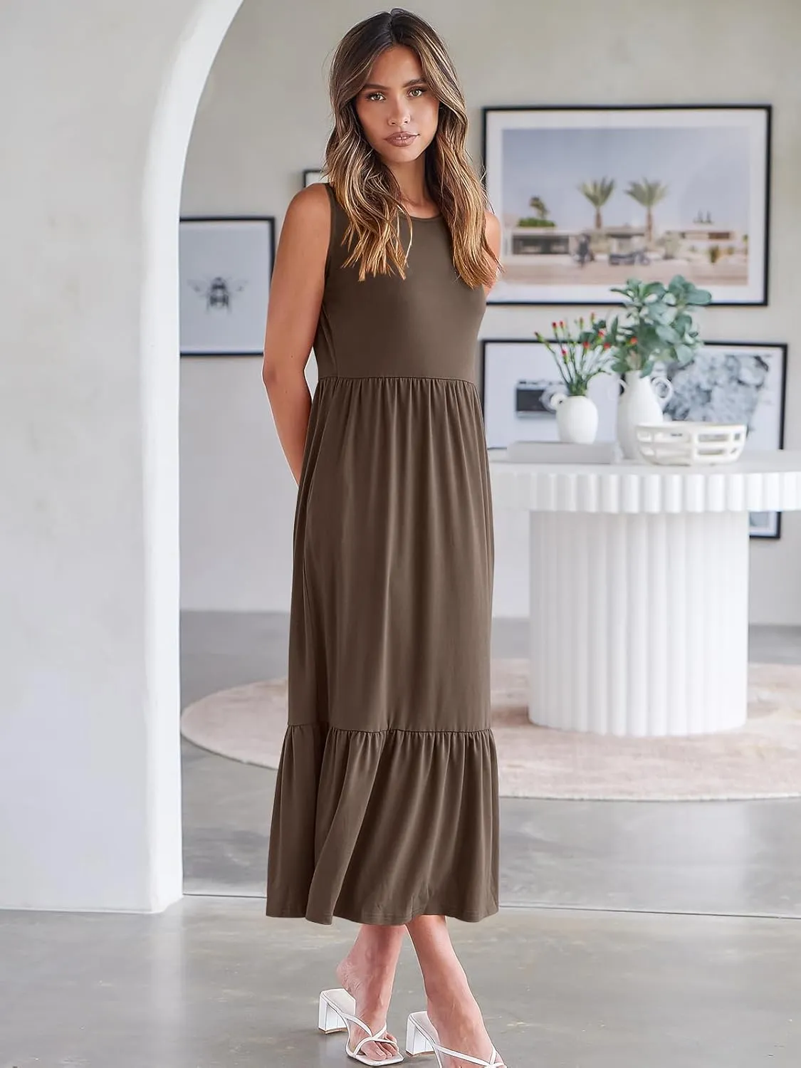 ANRABESS Women Summer Casual Sleeveless Crewneck Sundress Aline Flowy Tiered Maxi Long Beach Dress Vacation Outfits
