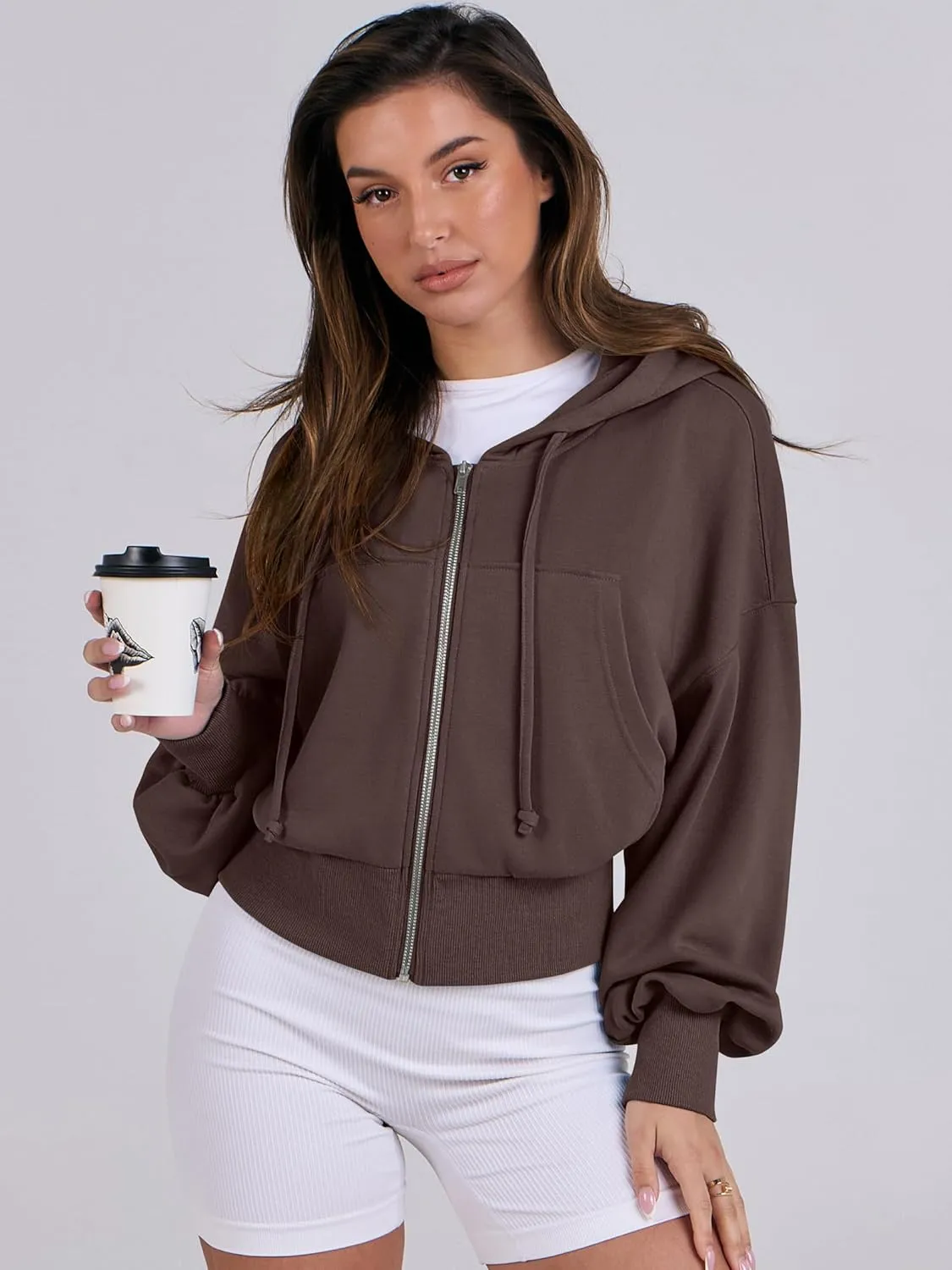 ANRABESS Women's Zip Up Hoodies Cropped Sweatshirts Casual Zip Jackets 2025 Fashion Trendy Fall Outfits