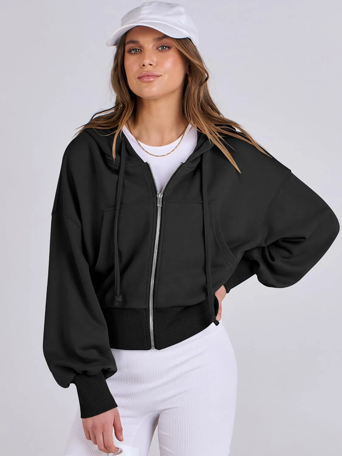ANRABESS Women's Zip Up Hoodies Cropped Sweatshirts Casual Zip Jackets 2025 Fashion Trendy Fall Outfits
