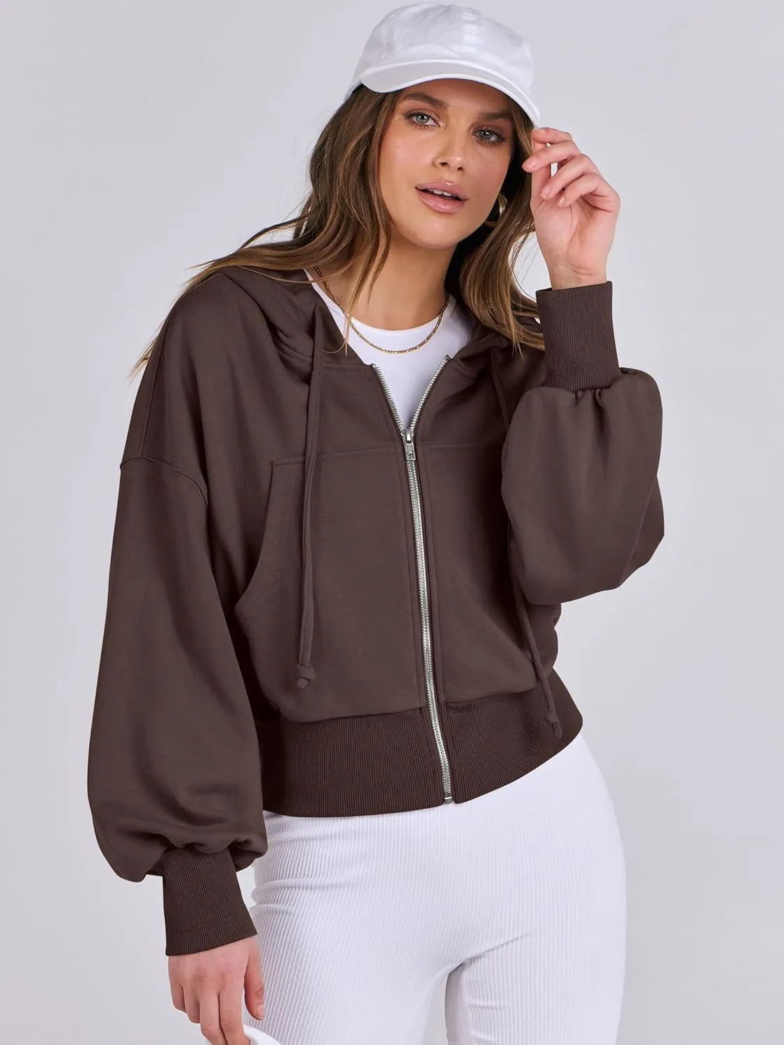 ANRABESS Women's Zip Up Hoodies Cropped Sweatshirts Casual Zip Jackets 2025 Fashion Trendy Fall Outfits