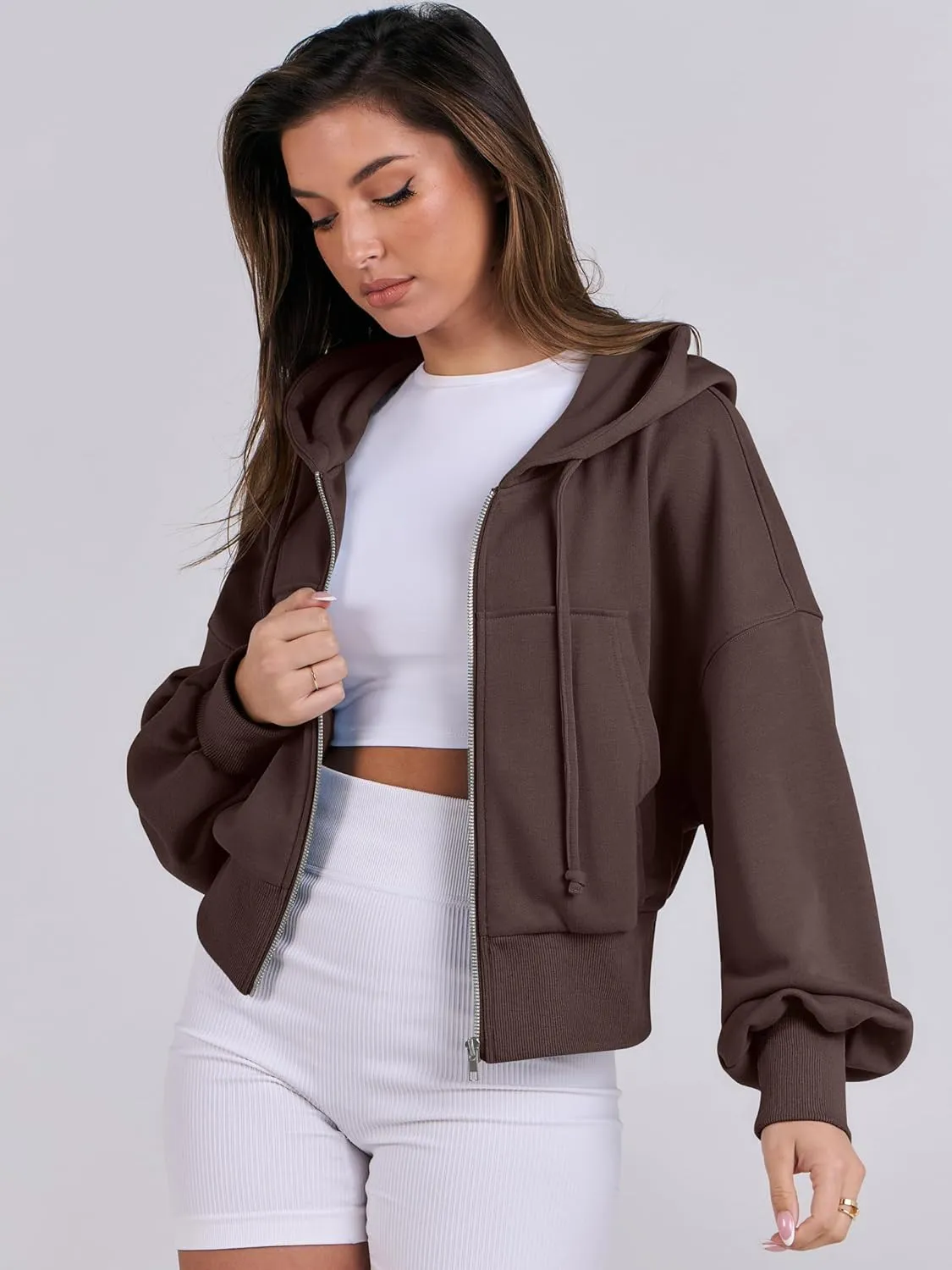 ANRABESS Women's Zip Up Hoodies Cropped Sweatshirts Casual Zip Jackets 2025 Fashion Trendy Fall Outfits