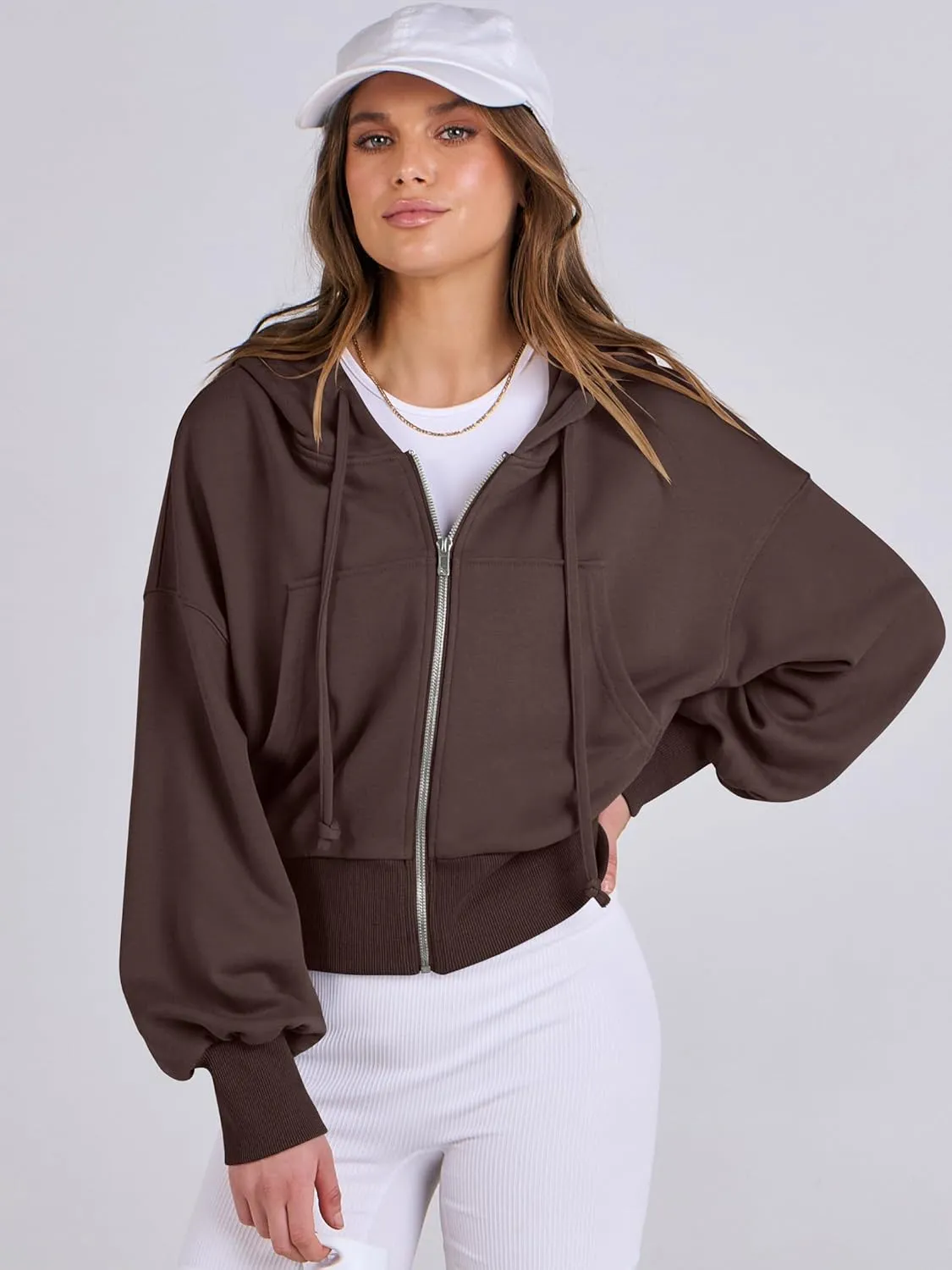 ANRABESS Women's Zip Up Hoodies Cropped Sweatshirts Casual Zip Jackets 2025 Fashion Trendy Fall Outfits