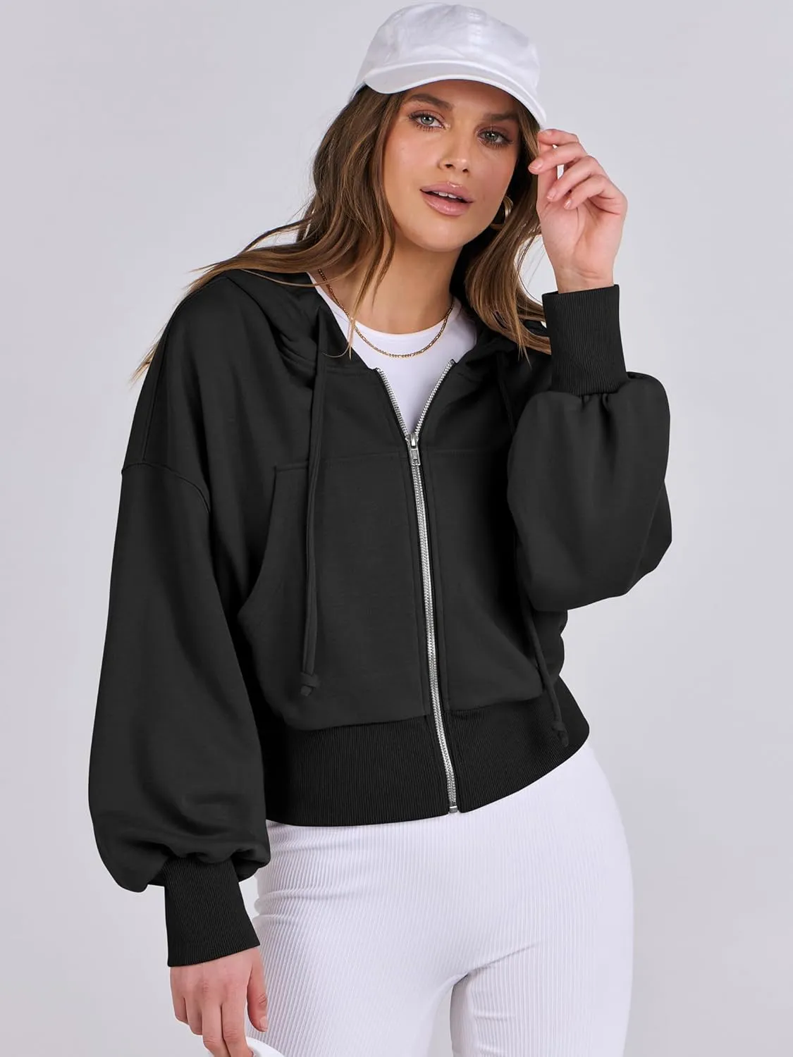 ANRABESS Women's Zip Up Hoodies Cropped Sweatshirts Casual Zip Jackets 2025 Fashion Trendy Fall Outfits