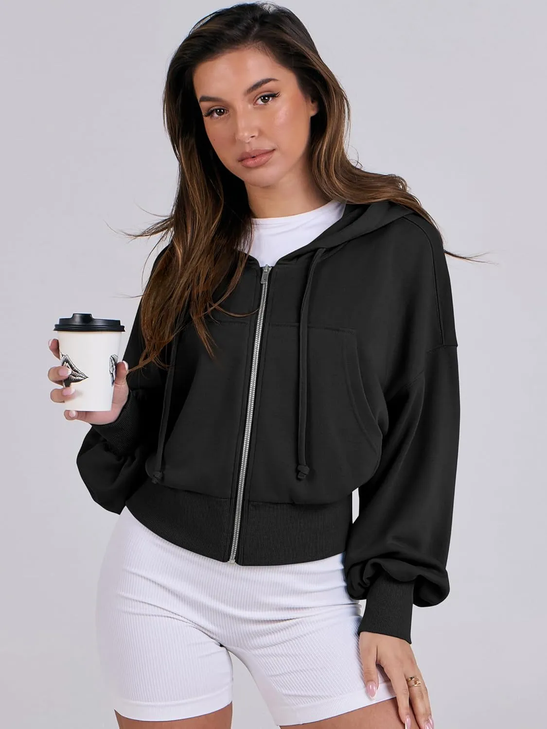 ANRABESS Women's Zip Up Hoodies Cropped Sweatshirts Casual Zip Jackets 2025 Fashion Trendy Fall Outfits