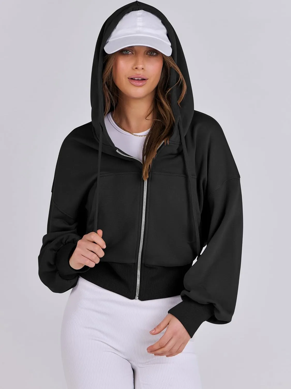 ANRABESS Women's Zip Up Hoodies Cropped Sweatshirts Casual Zip Jackets 2025 Fashion Trendy Fall Outfits