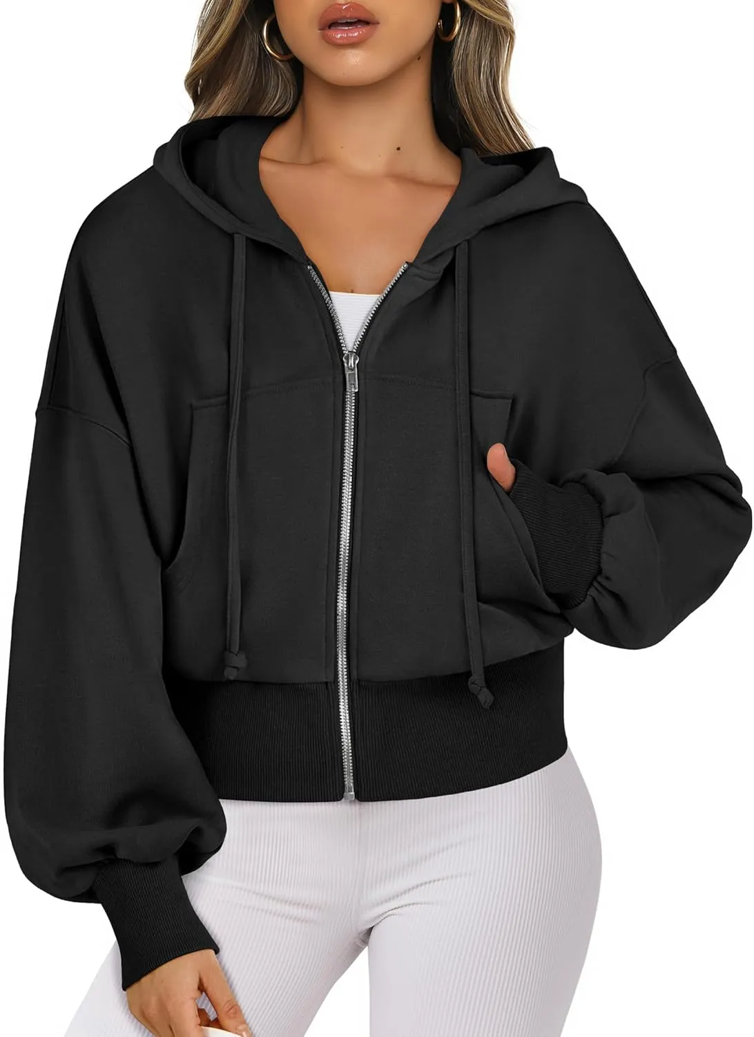 ANRABESS Women's Zip Up Hoodies Cropped Sweatshirts Casual Zip Jackets 2025 Fashion Trendy Fall Outfits