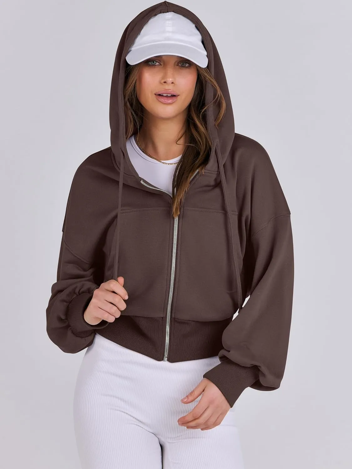 ANRABESS Women's Zip Up Hoodies Cropped Sweatshirts Casual Zip Jackets 2025 Fashion Trendy Fall Outfits