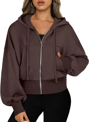ANRABESS Women's Zip Up Hoodies Cropped Sweatshirts Casual Zip Jackets 2025 Fashion Trendy Fall Outfits