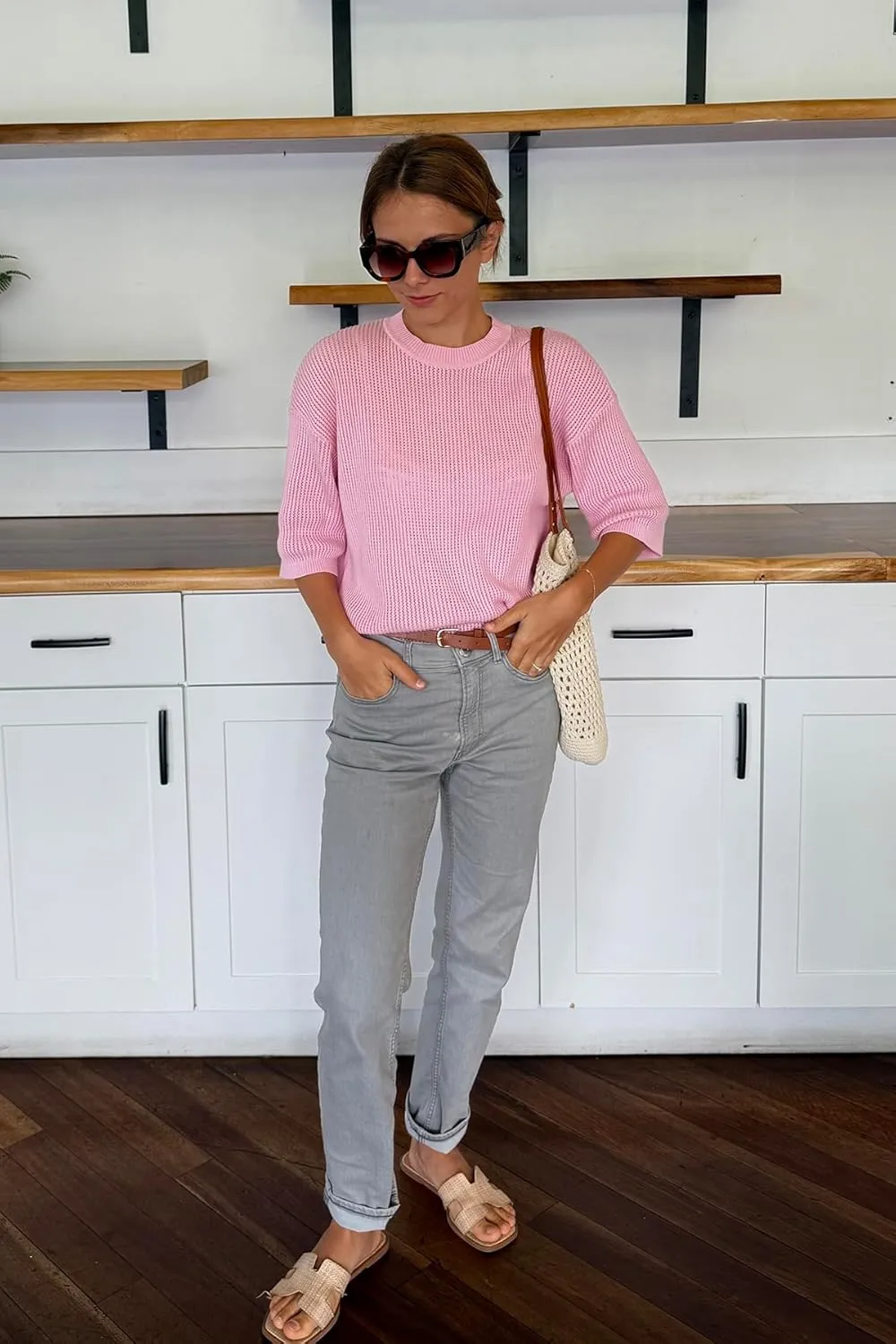 Arach&Cloz Women??s 100% Cotton Summer Casual Relaxed Fit Crochet Tops 2025