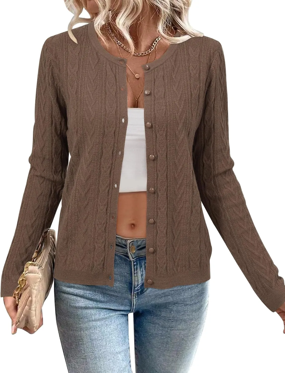 Arach&Cloz Women??s Cable Knit Fall Soft Lightweight Sweater Cardigans 2025