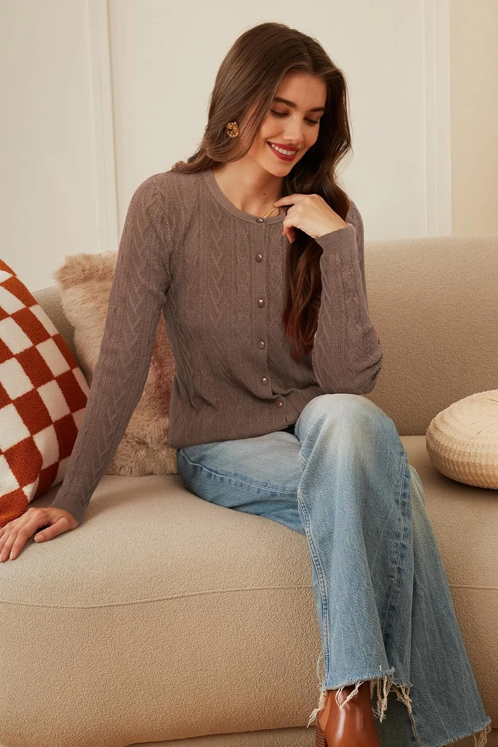 Arach&Cloz Women??s Cable Knit Fall Soft Lightweight Sweater Cardigans 2025