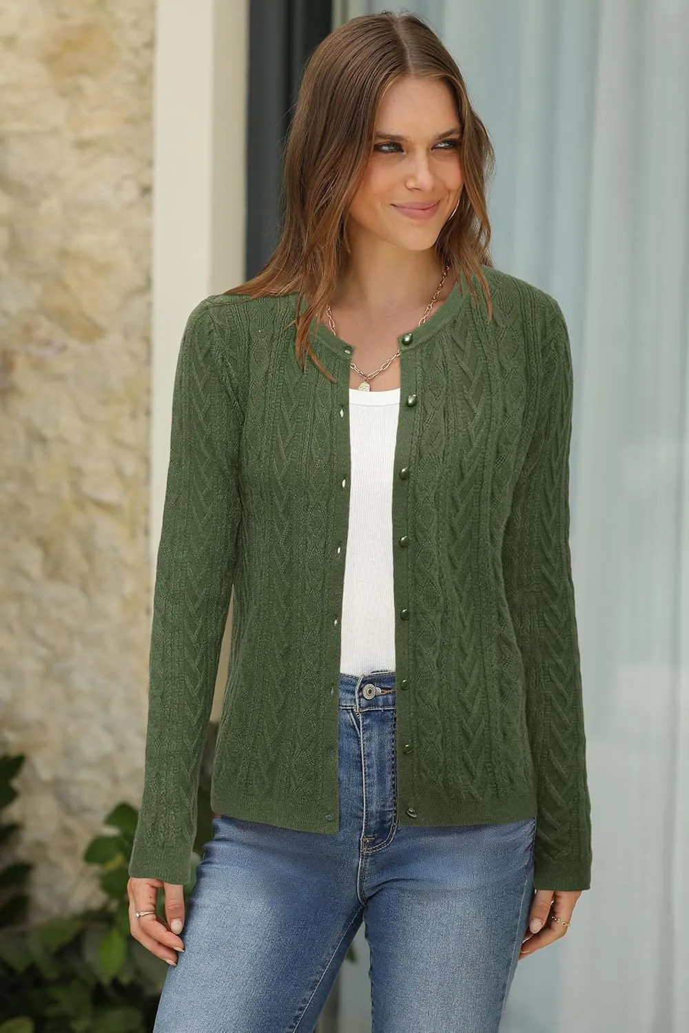 Arach&Cloz Women??s Cable Knit Fall Soft Lightweight Sweater Cardigans 2025