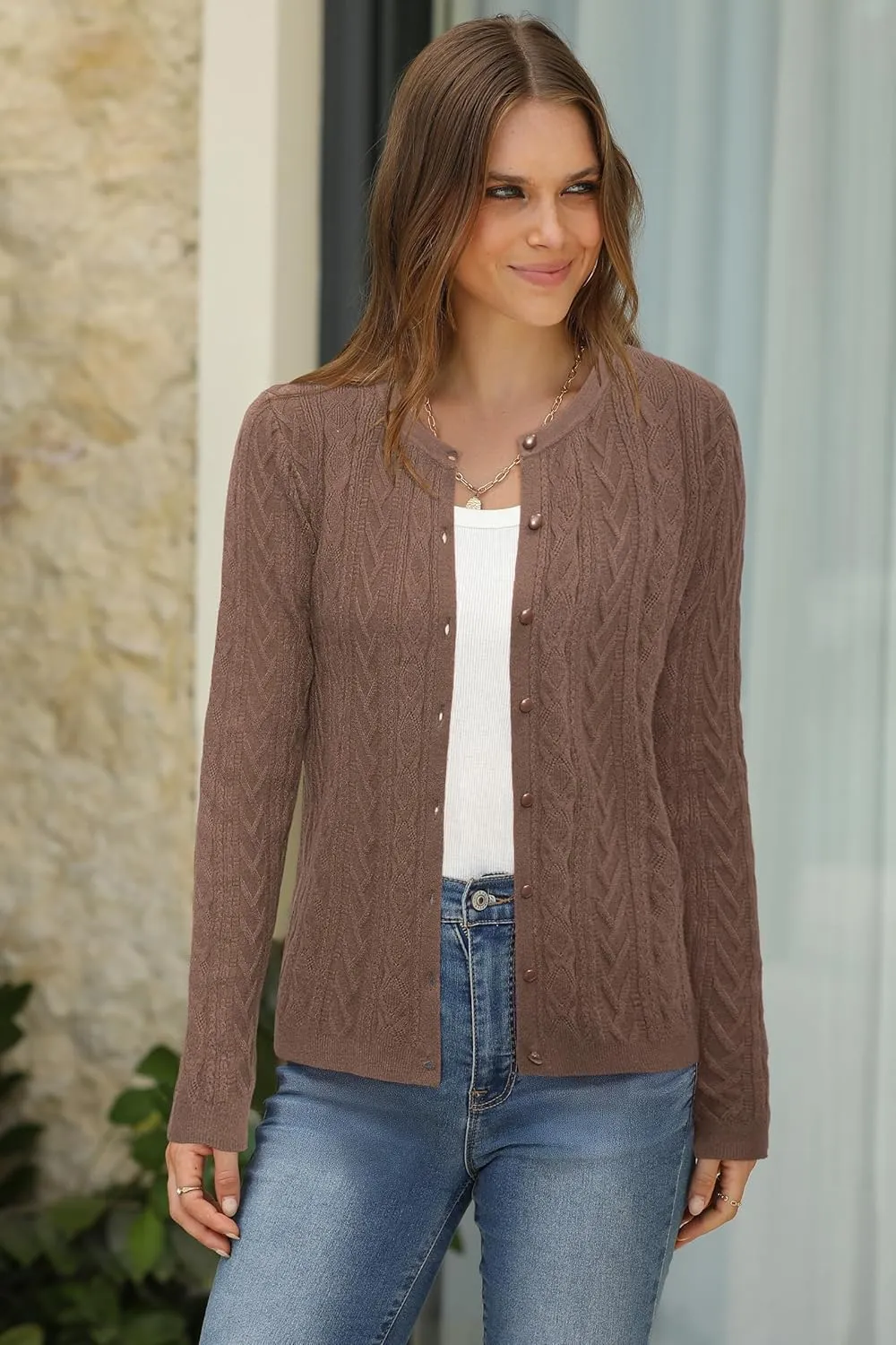 Arach&Cloz Women??s Cable Knit Fall Soft Lightweight Sweater Cardigans 2025
