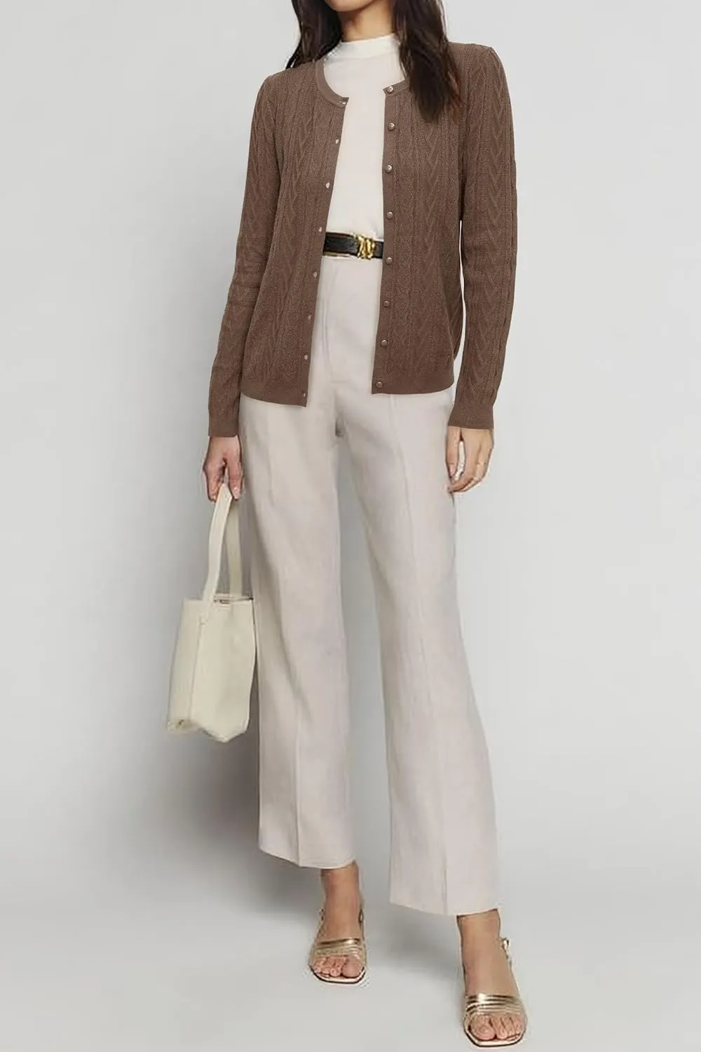 Arach&Cloz Women??s Cable Knit Fall Soft Lightweight Sweater Cardigans 2025