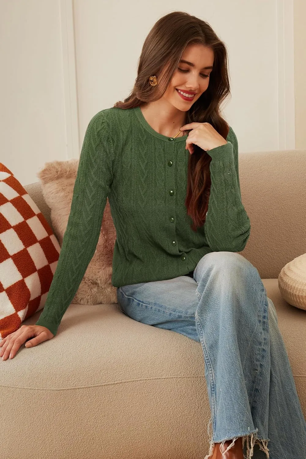 Arach&Cloz Women??s Cable Knit Fall Soft Lightweight Sweater Cardigans 2025