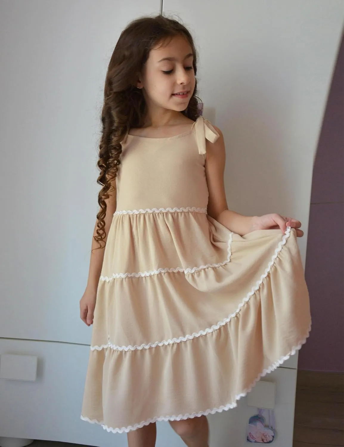 Arshiner Girl's Sundresses Summer Boho Tie Shoulder Cami Midi Tiered Dresses with Pockets