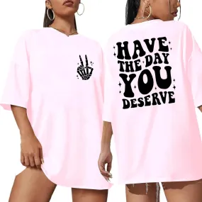 ASTANFY Oversized Tshirts for Women: Deserve Day Shirt Funny Skeleton Shirts Casual Oversized Graphic Tees Tops