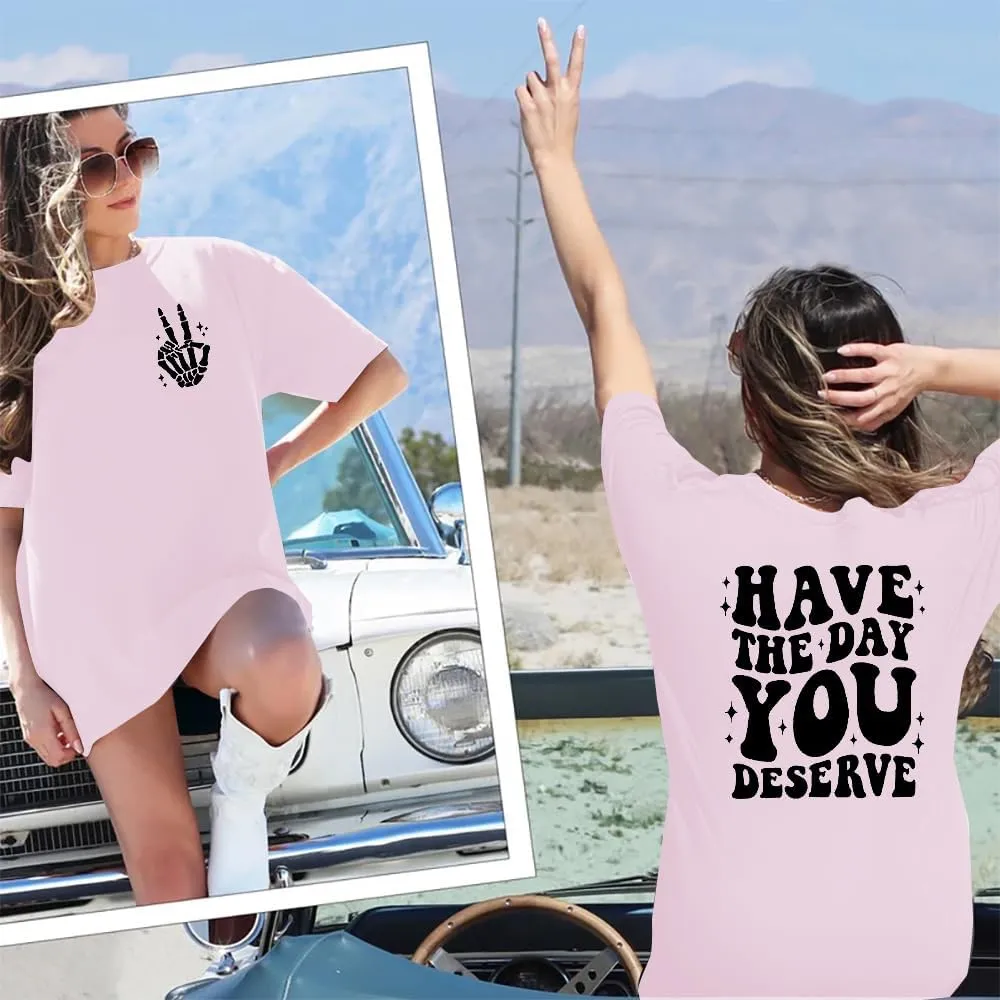 ASTANFY Oversized Tshirts for Women: Deserve Day Shirt Funny Skeleton Shirts Casual Oversized Graphic Tees Tops