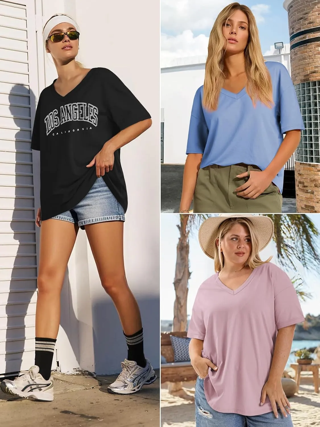 ATHMILE Womens Summer Oversized Shirts V Neck Business Casual Workout Tops Beach Vacation 2025 Gym Clothes