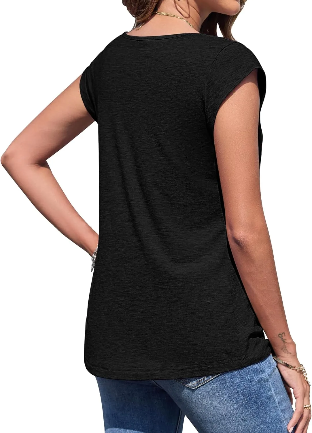 AUSELILY Women's 2025 Trendy Summer Tank Top Ladies Loose Fit Cap Sleeve V Neck T-Shirt