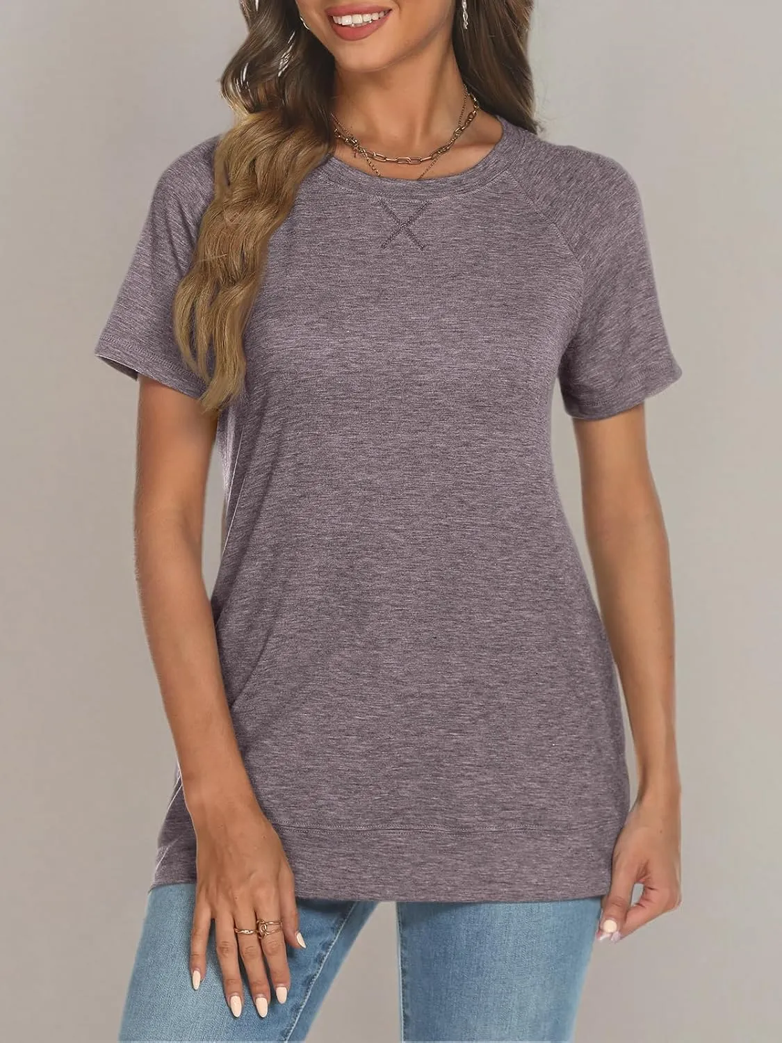 AUTOMET T Shirts Short Sleeve Crewneck Tees for Women Trendy Lightweight Soft Casual Summer Tops Clothes 2025