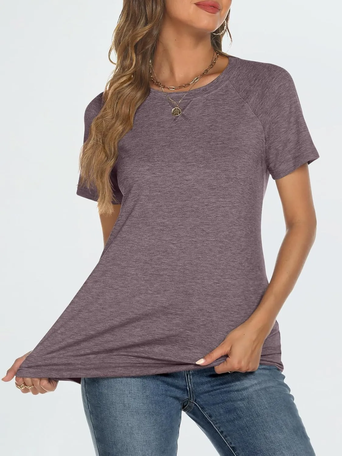 AUTOMET T Shirts Short Sleeve Crewneck Tees for Women Trendy Lightweight Soft Casual Summer Tops Clothes 2025