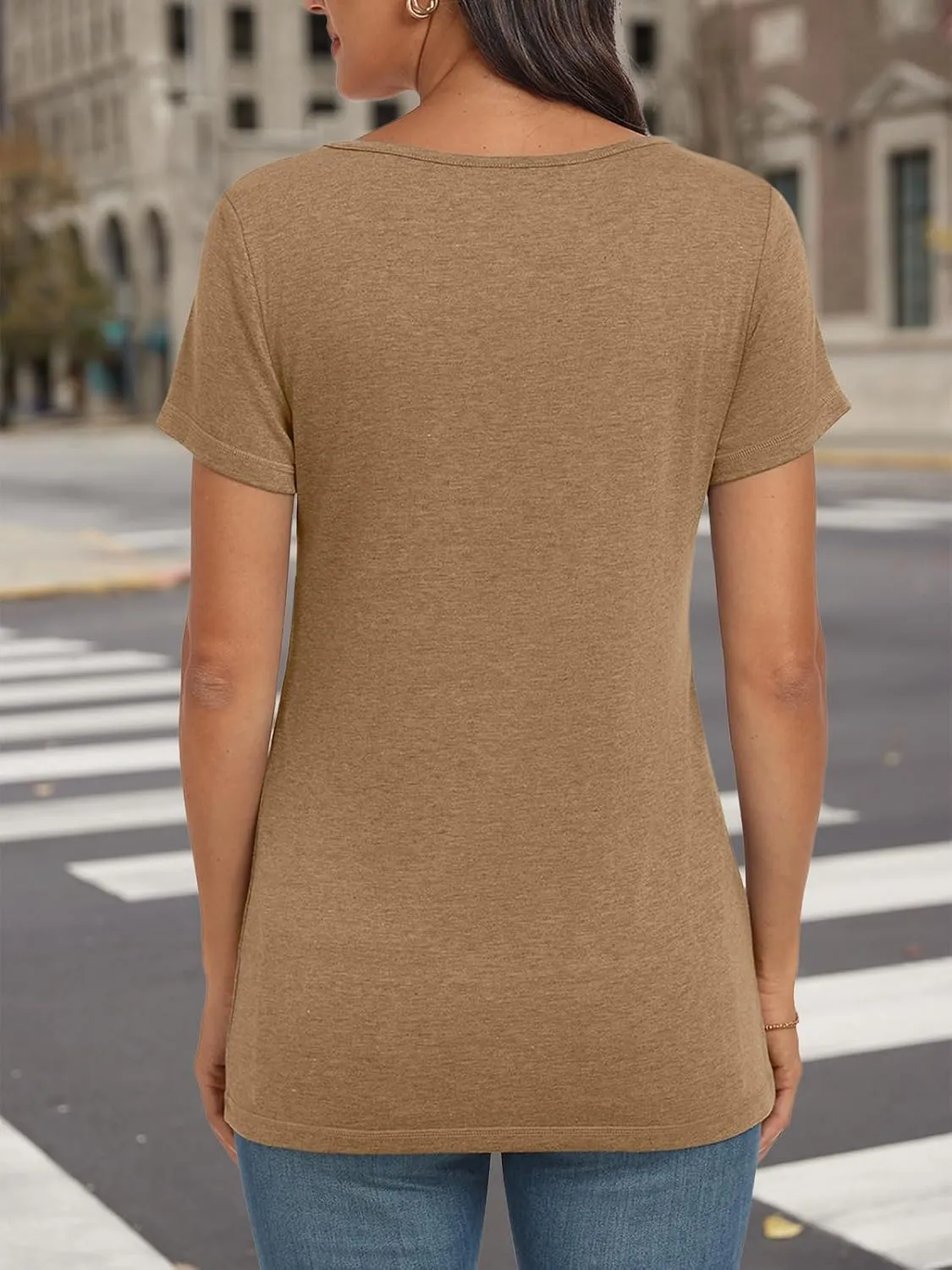 AUTOMET Womens Tops Casual Spring Summer Tshirts 2025 Short Sleeve Square Neck Basic Tee Outfits