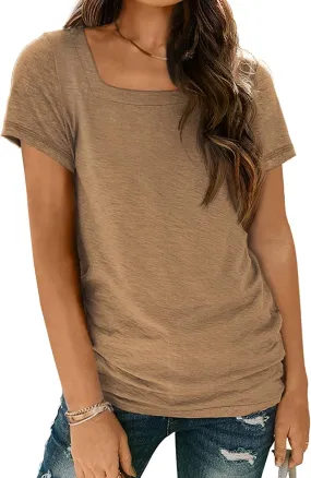 AUTOMET Womens Tops Casual Spring Summer Tshirts 2025 Short Sleeve Square Neck Basic Tee Outfits