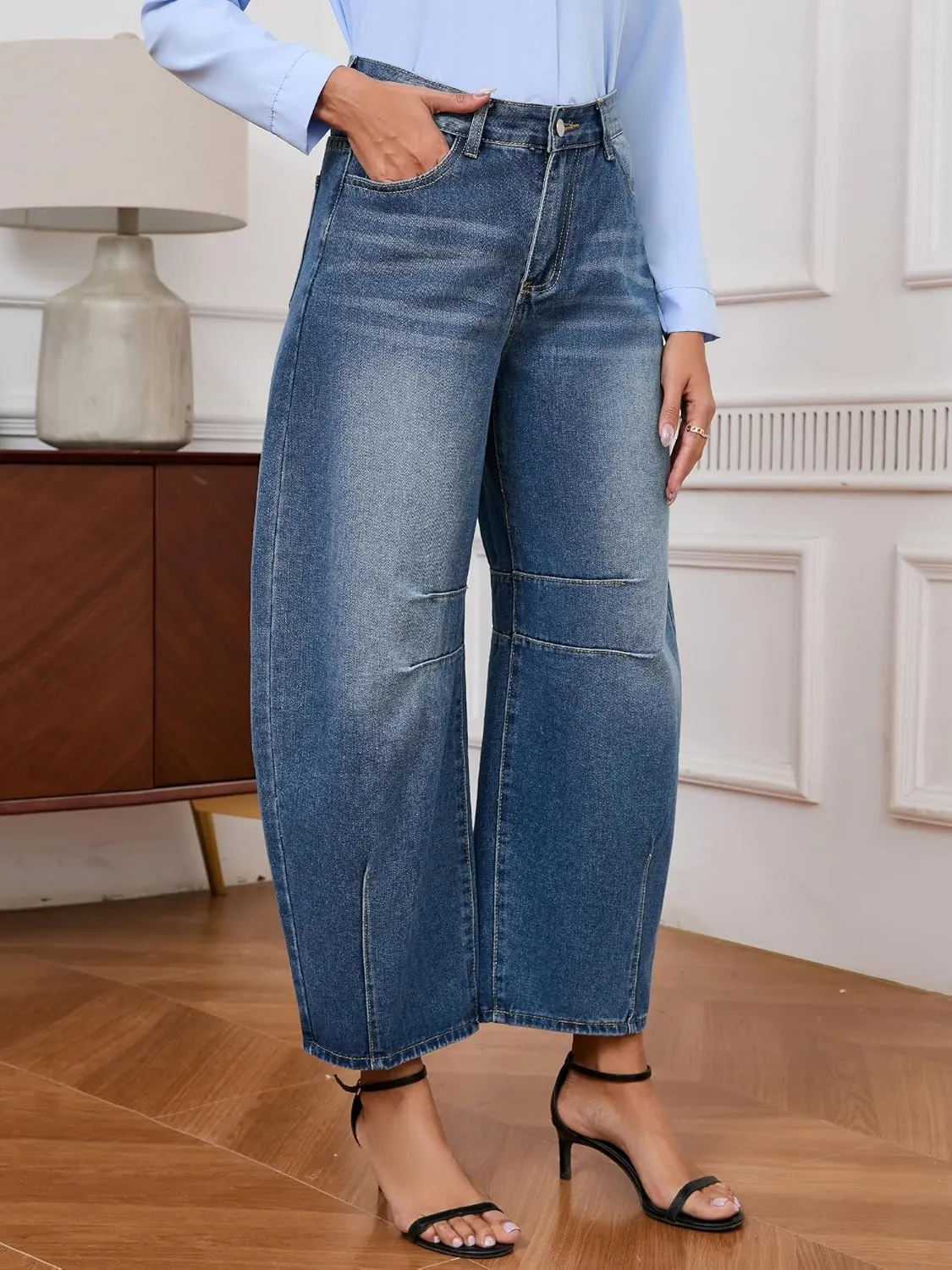 Barrel Jeans for Women Wide Leg Denim Pants Baggy Boyfriend Jeans