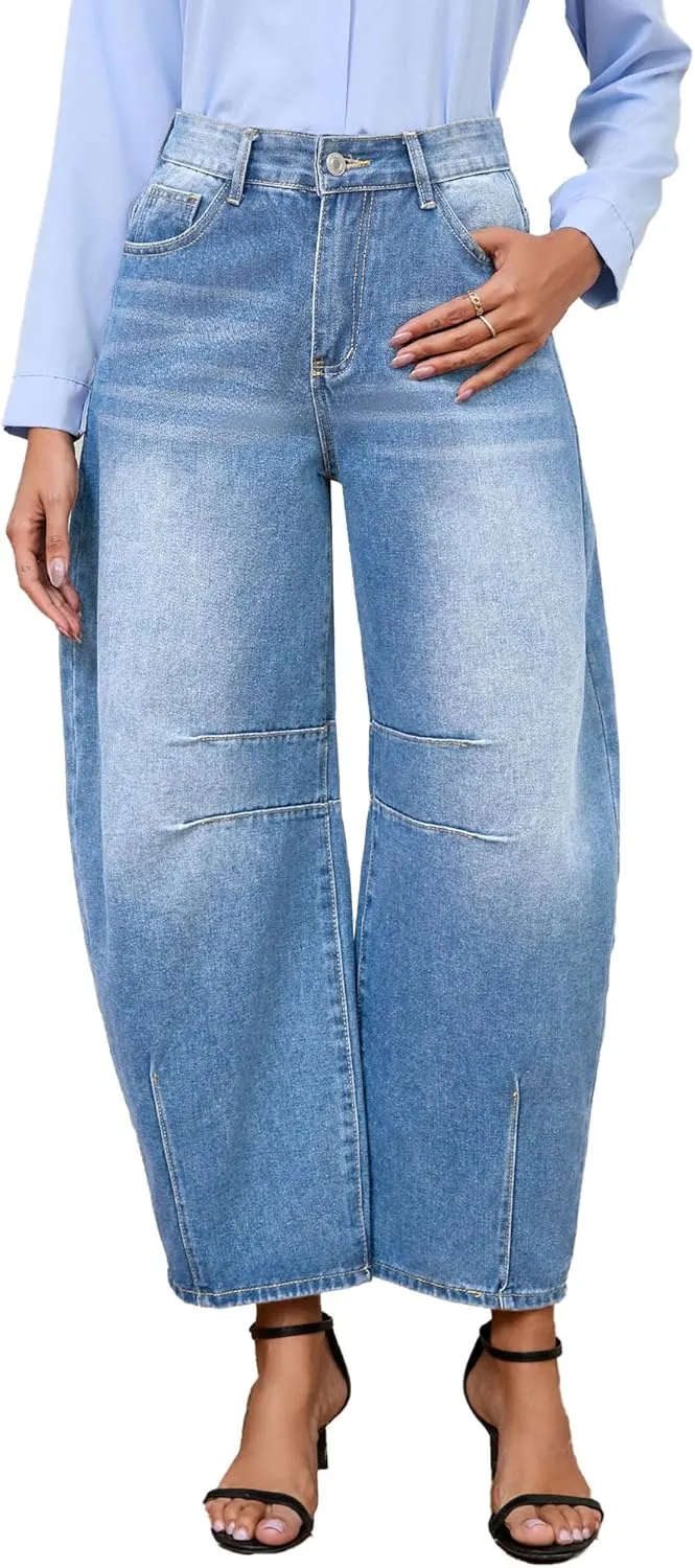 Barrel Jeans for Women Wide Leg Denim Pants Baggy Boyfriend Jeans